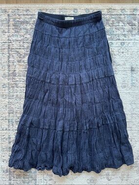 Max Studio Navy Crinkled Maxi Skirt